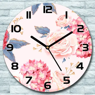 Produktbild von Wanduhr aus Glas Rund fi 30 Rose Blumen Quarz Deko Schlafzimmer Büro