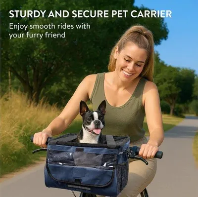 Produktbild von Famanu Hundetransportkorb für das Fahrrad, faltbare Hundetasche bis 10 kg, schwarz/blau