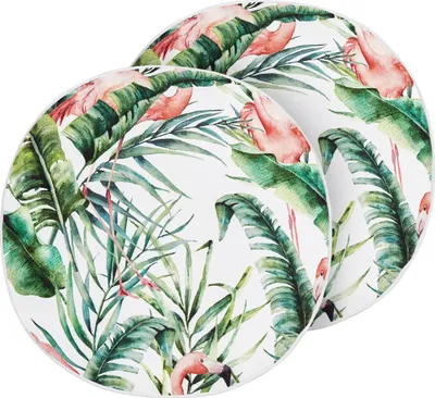 Image de BELIANI Lot de 2 coussins d'extérieur en polyester coloré ⌀ 40 cm Coussin décoratif rond à motif floral Terrasse de jardin