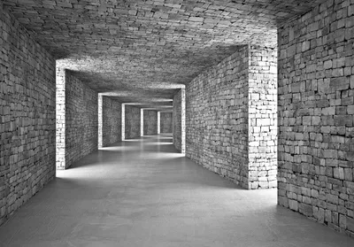 Produktbild von Vlies Fototapete 3D TUNNEL (368x254cm - 4 Bahnen) Ziegel Grau Wohnzimmer Schlafzimmer Wandtapete Modern Tapete Latexdruck UV-Beständig Geruchsfrei Hohe Auflösung Montagefertig