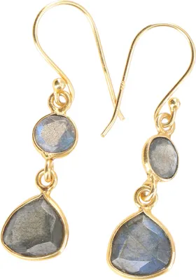 Produktbild von Vergoldete Boho Ohrringe aus Sterlingsilber, Edle Ohrringe - Labradorit, Grün, 2,5*1,3*0,6 cm, Silberohrringe
