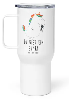 Produktbild von Mr. & Mrs. Panda Thermobecher Einhorn Sänger - Weiß - Geschenk, Unicorn, Geburtstag, thermosbecher, Edelstahl Tasse, Party, Einhörner, Kaffee-to-go-Becher, Isolierbecher