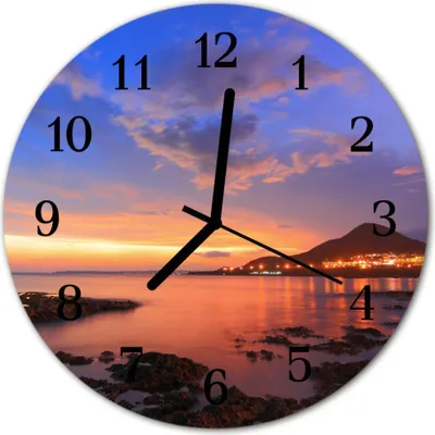 Produktbild von Glasuhr Wanduhr Küchenuhr Echt-Glas 30fi cm Meer Insel mehrfarbig