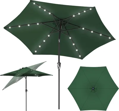 Zdjęcie produktu dla Izrielar Parasol ogrodowy 2,7 m, UV50+, z regulacją nachylenia, parasol ogrodowy/plażowy, oświetlenie LED zasilane energią słoneczną, składany, tkanina z powłoką PA, kolor zielony
