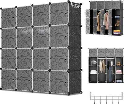 Produktbild von Jopassy 12/16/20 Fächer DIY Kleiderschrank Regalsystem Standregal mit Tür aus Kunststoff Aufbewahrung Schrank Garderobenschrank - 16 Fächer