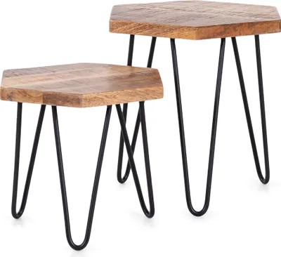 Obrázek produktu pro byLIVING Dvoumístný stůl Elea, šířka 2x 45 cm, mangové dřevo, černý kovový rám