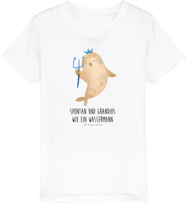 Produktbild von Mr. & Mrs. Panda Kleinkinder T-Shirt Sternzeichen Wassermann 9-11 Jahre (134/146) - Weiß - Geschenk, Geburtstag Januar, Organic Kinder, Teenager, Februar, Meermann, Bio
