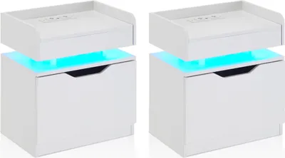 Image de Table de nuit CLIPOP, 50x35x55cm table de nuit 2 chevets, table de nuit avec lumière LED réglable & port USB