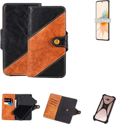 Produktbild von K-S-Trade Handyhülle Schutzhülle Bookstyle Case Wallet-Case kompatibel mit ZTE S30 Handy Cover Bumper Klapphülle schwarz hellbraun 1x