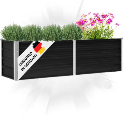 Produktbild von DELUKE® Hochbeet für Garten OSKAR Anthrazit | 160x40x45cm | Verzinkter Stahl | Wetterfest | Gartenbeet Kräuterbeet Blumenbeet Beet hoch Frühbeet für Garten Gemüsebeet