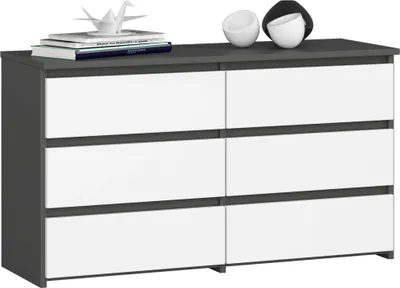Image de Akord Commode 6 Tiroirs Gris Graphite/Blanc 100X35X57