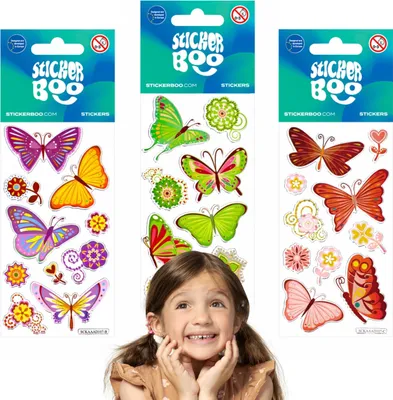 Produktbild von Set von bunten Stickern, Schmetterlinge, Aufkleber für Kinder