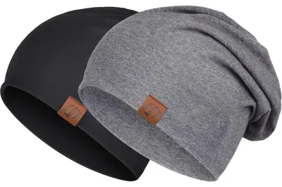 Produktbild von Beanie Damen Herren Baumwolle Slouch Mütze Schwarz & Grau