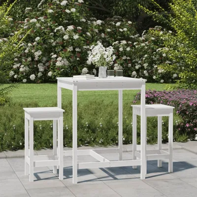 Produktbild von The Living Store 3-tlg. Gartenbar-Set Weiß Massivholz Kiefer