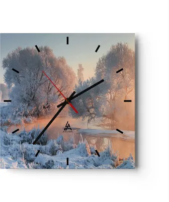 Produktbild von Wanduhr - Quadrat - Glasuhr - Winter Schnee Fluss - 40x40cm - Schleichendes Uhrwerk - Lautlos - zum Aufhängen bereit - Dekoration Modern - Wanddekoration aus Glas - C3AC40x40-4108