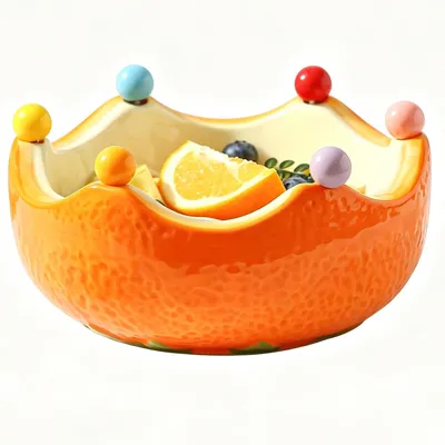 Obstschale aus Keramik mit 6 Gabeln, 17,5 x 9 cm, Orange