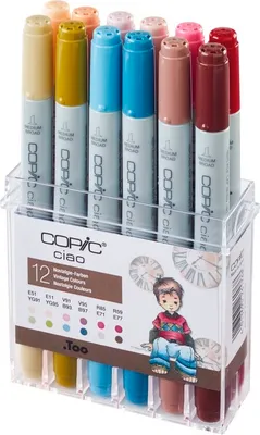 Obrázek produktu pro Lihové fixy COPIC Ciao oboustranné Brush & Chisel 12ks, tóny nostalgie
