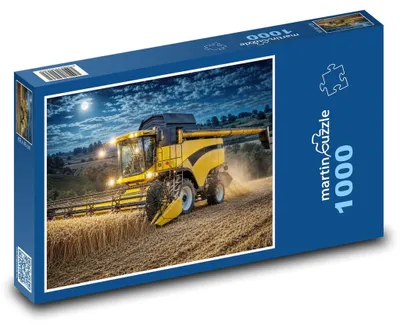 Produktbild von Puzzle 1000 Mähdrescher auf Nachtfeld - martinpuzzle