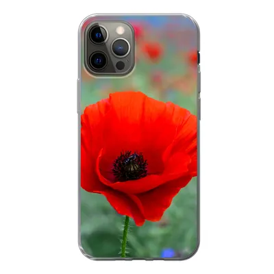 Produktbild von MuchoWow® Handyhülle Schutzhülle Hülle für iPhone 12 Pro Lila und rote Mohnblumen auf einer Wiese Silikon Softcase Handy Hülle - Abdeckung