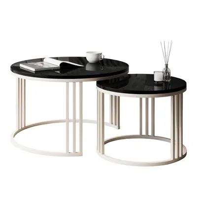 Produktbild von Set Couchtisch Beistelltische Kaffeetisch Sofatisch Wohnzimmer Kaschmirrahmen Schwarz
