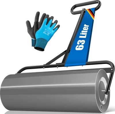 Produktbild von KESSER® Rasenwalze Metall mit Handschuhen Handwalze Rasenroller Gartenwalze Ackerwalze Walze befüllbar mit Wasser oder Sand