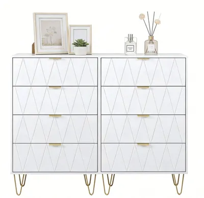Image de Commode, ensemble de 2, dimensions 120 x 34 x 91 cm, blanche, avec 8 tiroirs
