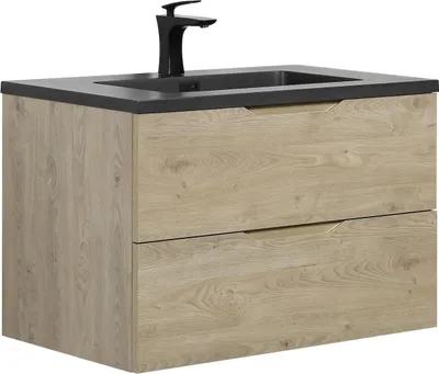 Produktbild von Badplaats Badmöbel Set mit Waschbecken und Unterschrank Cairo 80 x 48 cm Kastanien Eiche - Waschbeckenunterschrank mit Soft-Close und Waschbecken, Vorgemontiert