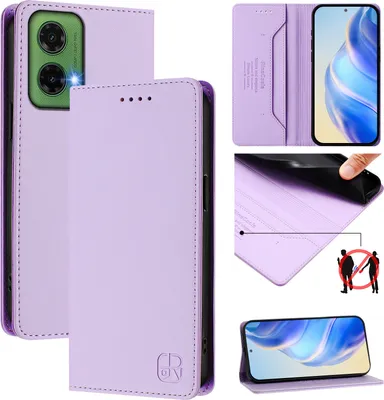 Image de Etui en cuir pour Motorola Moto G35, étui à rabat avec fentes pour cartes, portefeuille et support Violet