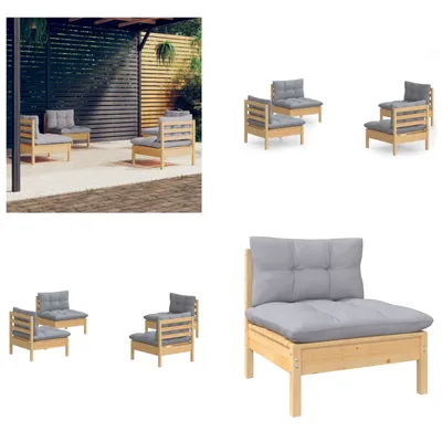 Productafbeelding van vidaXL 4-delige loungeset voor de tuin met grijze kussens, gemaakt van grenenhout - Tuin loungeset - Tuin loungesets - Lounge set - Lounge sets