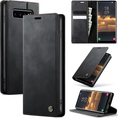 Image de Étui en cuir pour Samsung Galaxy S10 Plus, protection RFID, fermeture magnétique, fentes pour cartes et fonction stand Noir