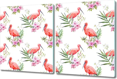 Produktbild von Glas-Herdabdeckplatte Glaskeramikkochfeld-Abdeckung - 2x 40x52 cm - Rote Ibisse und Exotische Blumen