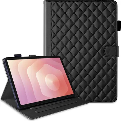 Immagine prodotto di Custodia in Pelle finta con design a rombi per Samsung Galaxy Tab S11, con funzione di supporto, nera
