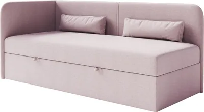 Obrázek produktu pro Selsey Calmmo - Postel pro mladé 90x200 s podnožkou, žinylkový potah, čelo vlevo, růžová barva