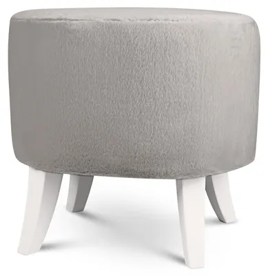 Produktbild von MG Design Ovaler Kunstfell-Hocker 42 x 52 cm in Grau mit Holzbeinen - Gepolsterter Fußhocker für Wohnzimmer oder Schlafzimmer