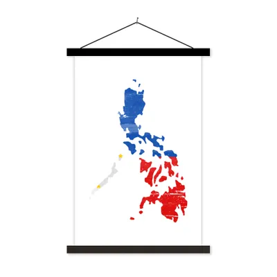 Produktbild von MuchoWow® Textilposter Karte mit Flagge der Philippinen 120x180 cm mit schwarzem Rahmen - Fotos