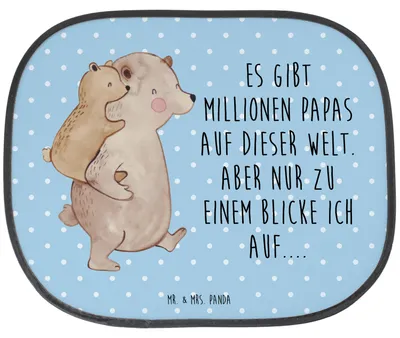 Produktbild von Mr. & Mrs. Panda Sonnenschutz Auto Papa Bär - Blau Pastell - Geschenk, Muttertag, saugnapf, Vatertag, Sonnenblende, blendschutz, Geburtstag, Seitlicher