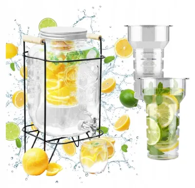 Produktbild von Getränkespender Glas mit Hahn 8L mit Fruchteinsatz und Metallständer