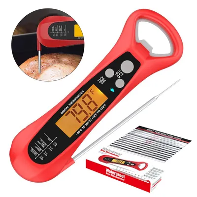 Produktbild von Elektronisches BBQ & Küchenthermometer – faltbar, wasserdicht, 180° drehbare Sonde, LCD-Anzeige, Temperaturbereich -50°C bis 300°C