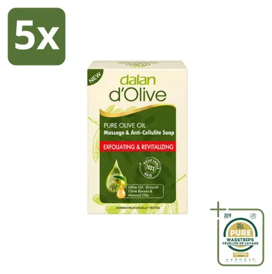 Imagen del producto de 5 unidades de jabón exfoliante Dalan d'Olive para masaje y tratamiento anticelulítico - 150 g - Paquete de suministro