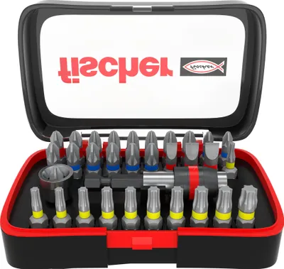 Obrázok produktu pre Fischer 559121, 32 kusov, Phillips, Krížový, Zdierka, Torx Plus, PH 1, PH 2, PH 3, PZ 1, PZ 2, PZ 3, 4.5,5.5,6 mm, TX10, TX15, TX20, TX25, TX27, TX30, TX40, TX8