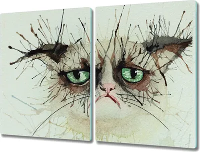 Produktbild von Coloray Küchenbrett Kochplattenabdeckung Hackbrett Schneidebrett Herdabdeckplatte 2x40x52 cm - Aquarell Haustier Katze