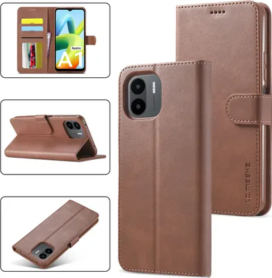 Image de Etui pour Xiaomi Redmi A1, étui en cuir avec fermeture magnétique et support, étui de protection Marron