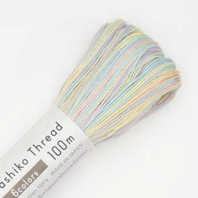 Produktbild von Olympus Sashiko-Baumwollgarn, Knäuel, Farbe 302, mehrfarbig, pastellfarben, ca. 100 m, hergestellt in Japan