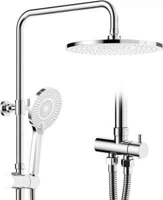Produktbild von Rainsworth Duschsystem ohne Armatur Chrom - 25cm Rund Regendusch Dusche Set, Duschgarnitur mit Umsteller, 3 Strahlarten Handbrause