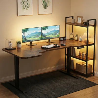 Produktbild von Hilodesk 150cm l schreibtisch elektrisch höhenverstellbar elektrisch schreibtische , Mit Steckdose&Mit Schnellladung, Brown