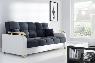 Zdjęcie produktu dla LIKMA Rozkładana Wersalka Shandy 215 cm Czarna + Biała  Sofa z Funkcją Spania (119x190 cm), Pojemnikiem na Pościel, 2 Poduszkami