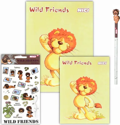 Produktbild von NICI - Wild Friends Schrein-Set 4-teilig (2x Notizblöcke, Stift, Sticker), Motiv:Löwe