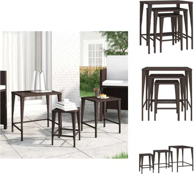 Image de vidaXL Tables de salon 3 pcs. Marron Poly Rotin - Tables d'Appoint