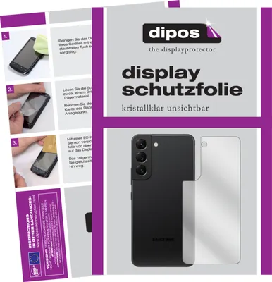 A collage showing instructions for applying a screen protector, the product packaging with branding, and an image of a smartphone with a screen protector.