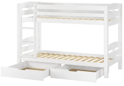 Produktbild von Etagenbett Kiefer weiß 90x200 Massivholzbett Kinderbett Zubehör wählbar V-60.10-09WRollrost und Doppelbettkasten inkl.